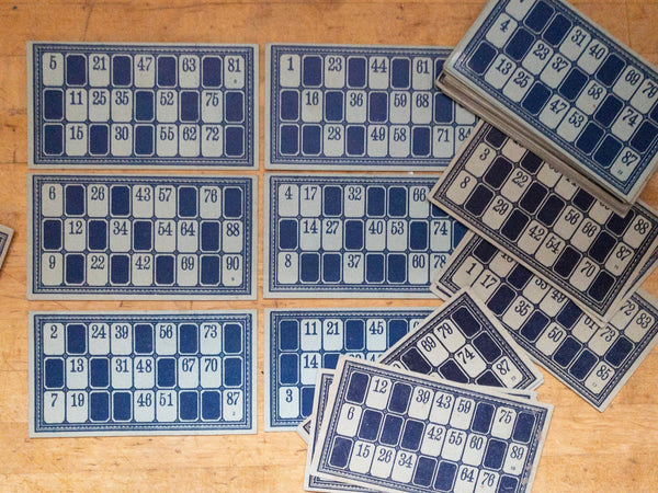 Set of 6 Vintage Blue & White Bingo Cards