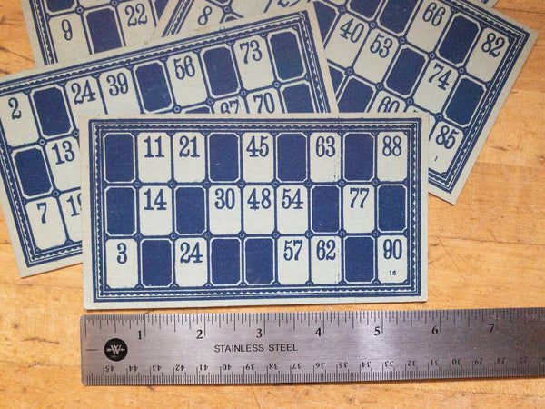 Set of 6 Vintage Blue & White Bingo Cards
